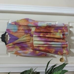 Generation K Women's Multi-Color Wrap Top A-Line Smocked Waist Dress Size Small